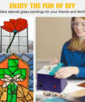Ecarke diamond grinder bit head tools for stained glass with brass core; stained-glass panels and safety goggles.
