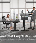 L Shaped Electric Standing Desk With File Cabinet And Drawers, 63 By 53 Inch Height Adjustable Computer Desk for home office