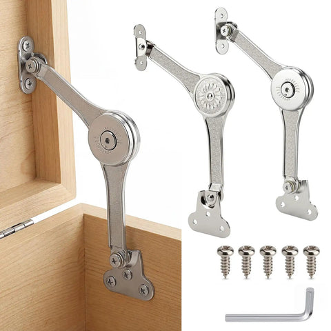 2 Pack Adjustable Lid Support Hinges for Wooden Toy Boxes and Small Storage Cabinets with screws and an Allen wrench