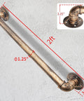 Straight Up Two Foot Wall Handrail For Indoor Staircases And Lofts Featuring 1.25 Inch Galvanized Steel Pipe With Slick Matte Black Powder Coat And Brushed Brass Vintage Vibes, showing dimensions and details.