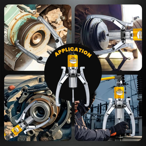 15 Ton Hydraulic Gear Puller Kit With Case 3 Jaw Wheel Bearing Separator in use for vertical and horizontal pulling applications