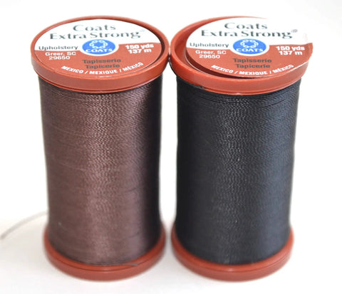 Extra Strong Upholstery Repair Thread Kit Pro Grade With Heavy Duty Curved Needles, 1 Black Spool, 1 Brown Spool