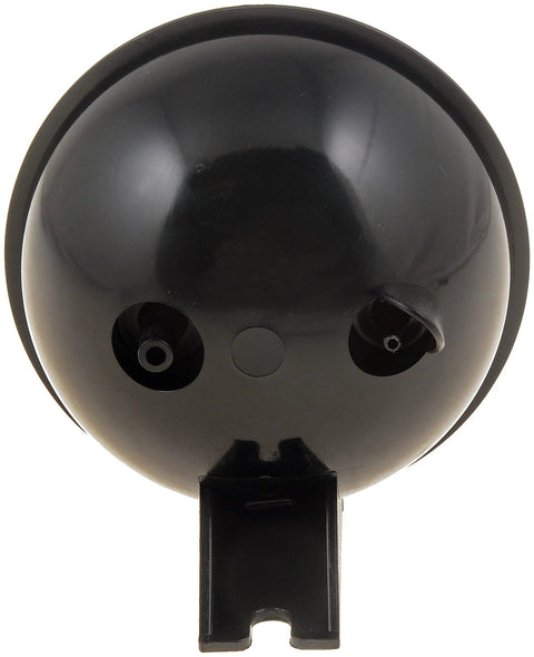 Front view of black plastic vacuum storage canister (Dorman 47076) with mounting bracket and dual ports.