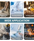 Various workshop activities like woodworking, chemical cleaning, and welding requiring an All Day Comfy Reusable Silicone Half Face Respirator Mask With Filters For Welding Woodworking Spray Painting Dust Chemical And Pollen Protection Gas Mask.