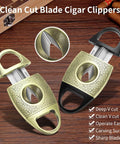V Cut Cigar Cutter With Zinc Alloy Blade And Stainless Steel Guillotine For A Clean Smooth 21mm Cut Every Time displayed open