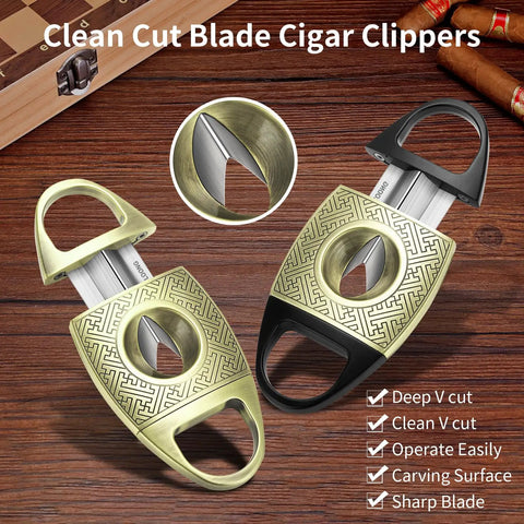 V Cut Cigar Cutter With Zinc Alloy Blade And Stainless Steel Guillotine For A Clean Smooth 21mm Cut Every Time displayed open