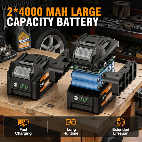 Two 4Ah batteries and charger for 20V Cordless Mini Circular Saw With Brushless Motor Up To 18000 RPM 3 Inch Cutting Capacity