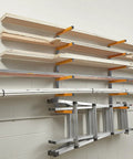 Wood Organizer And Lumber Storage Metal Rack With Six Level Wall Mount For Indoor And Outdoor Use installed on wall