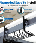 16 Inch Under Desk Cable Management Tray No Drill Cord Organizer With Secure Clamps for wire management showing easy installation.