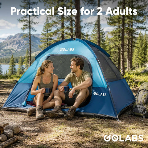 Two Person Camping Tent With Quick Setup In Minutes Waterproof With Mesh Top And Ventilated Door Lightweight 4.4 Lb Portable Family Tent With Carry Bag And Interior Storage Pockets in outdoor setting