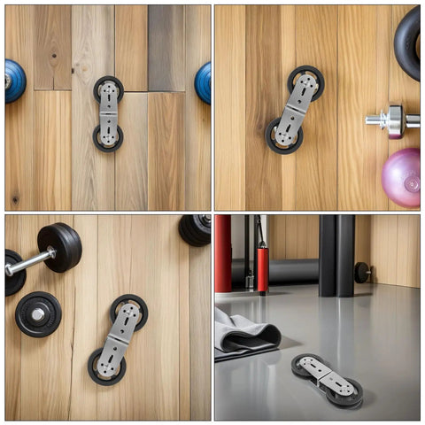 Pro Grade Double Pulley Roller For Home Gym And Cable Machine Silent Swivel Wheel Bearing Pulley Great For Weight Training And Clothesline Attachments Durable Eight Shaped Load Sharing For Smooth Quiet Operation, silver metal double roller on wood floor