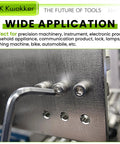 Close-up of hex socket head screws being tightened with an Allen key on a metal plate, featuring multiple application uses.
