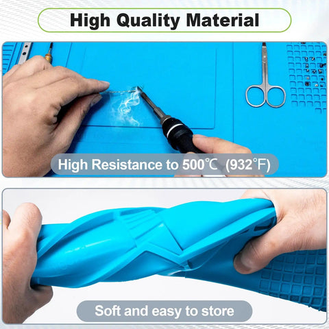 Silicone Soldering Mat 17.7 X 11.8 Inches Large Pro Grade Heat Resistant Up To 932 Degrees Fahrenheit in use and rolled up