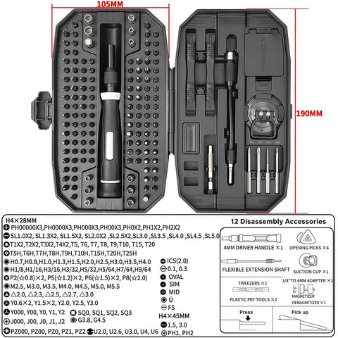 Premium 152 in 1 Precision Magnetic Screwdriver Set With Crv Steel Bits For Laptop, Phone, Console, PC And Watch Repair Kit Including Torx Tools case open