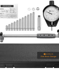 Neoteck dial bore gauge set 2–6 in with 11 carbide anvils, chrome-plated handle and insulated grips in a hard case