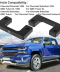 One Inch Front Leveling Lift Kit And Heavy Duty Strut Spacers To Drop The Sag And Raise The Bar For Chevy Silverado 1500 And Gmc Sierra 1500 Pickup Trucks 2007 Through 2019, featuring black aluminum spacers.