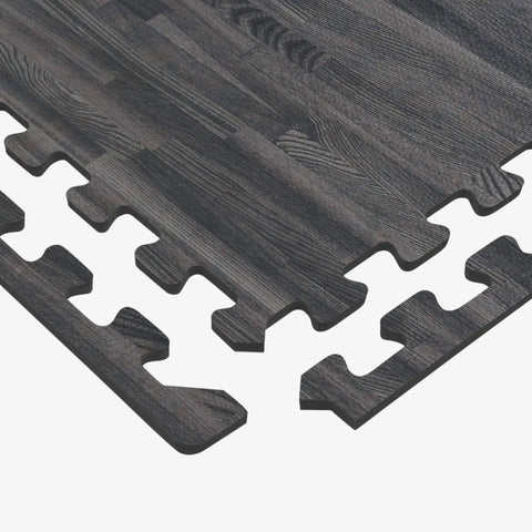 Wood Grain Interlocking Foam Floor Tiles Three Eighths Inch Thick Anti Fatigue Mats EVA Flooring Carbon Color 100 Sq Ft Coverage