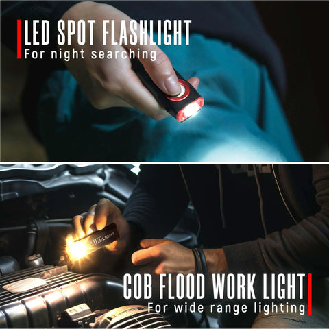 Two Pack 1600 Lumen EDC Flashlight With Magnetic Clip, Dual LED Spotlight And COB Flood Light, 3 Modes, used for repairs