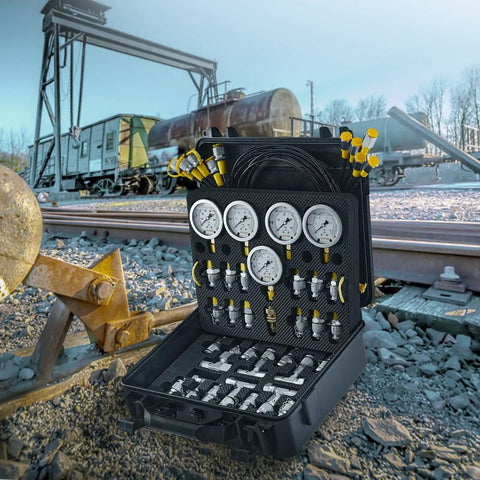 Hydraulic Pressure Test Kit With Five Gauges Thirteen Test Couplings Fourteen Tee Connectors Five Test Hoses And Tough Carrying Case