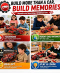 Children and parents building with Metal Model Racing Car Kit With 287 Pieces For Kids 8 Plus STEM Building Toy Real Screws Nuts Bolts And Tools