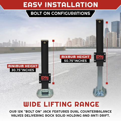 Heavy Duty 12,000 Lb Hydraulic Trailer Jack With Power Unit Kit Bolt On Double Acting Lift For Trailer Towing And Maintenance.