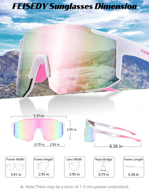 Unisex Sports Sunglasses For Men Women And Teens With UV400 Protection Wraparound Wide View One Piece Frame Built For Baseball Biking And Cycling Dust Wind Blocker Stylish Comfort For All Day Wear with mountain background and dimension guide