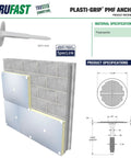 Rock Solid White Plastic Insulation Anchors 250 Pack Heavy Duty Fasteners For Masonry Brick Concrete Stone Walls Zero Thermal Bridging Easy Hammer Install Lock In Thick Foam Boards Now mounted on masonry wall with insulation panels.