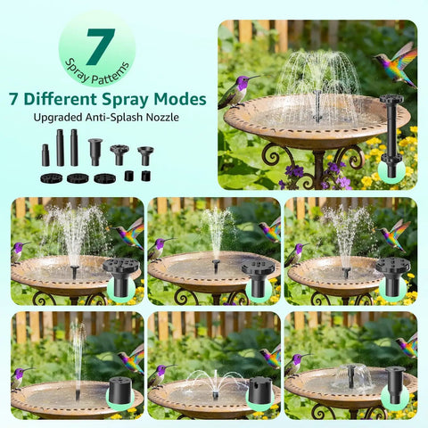 Go To Solar Fountain Pump With Battery Backup For Bird Bath And Garden, 8.5W Solar Panel, 3200mAh Built In Battery