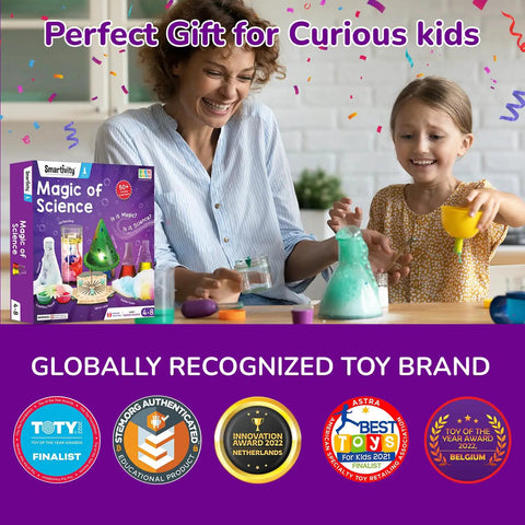 Magic Science Kit For Kids Ages 4 To 8 With 50 Plus Experiments, mother and daughter enjoying hands-on STEM activities.