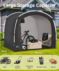 Outdoor Bike Storage Shed Tent With Waterproof Shelter For Bicycles, Large Portable Garage Tent with bikes and gardening tools inside.