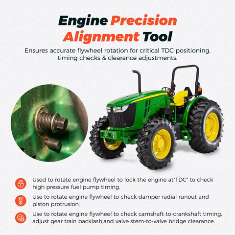 Beefy Engine Timing Tool With JDE81-4 Locking Pin For Fuel Pump Timing, Alloy Steel Build For Long Lasting Precision, Easy Pin Insertion And Secure Lock, Pro Grade Diesel Engine TDC Tool For Quick, Reliable Service. Tool set with Deere tractor and locking pin
