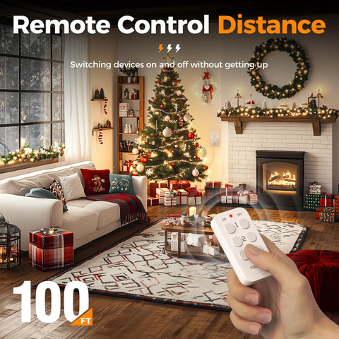 Plug And Play Remote Control Outlet Kit With Three Outlets And One Remote For Indoor Lamps, String Lights, And Small Appliances, 100 ft RF
