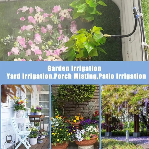 Heavy Duty 360 Degree Curved Garden Irrigation System With 49 Point 2 Ft Bendable Hose And 15 Adjustable Atomizing Copper Nozzles
