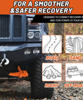 Beefy Half Inch By Twenty Two Feet Recovery Shackle For Off Road SUVs ATVs And Trucks Synthetic Orange With Sleeves on vehicle bumper