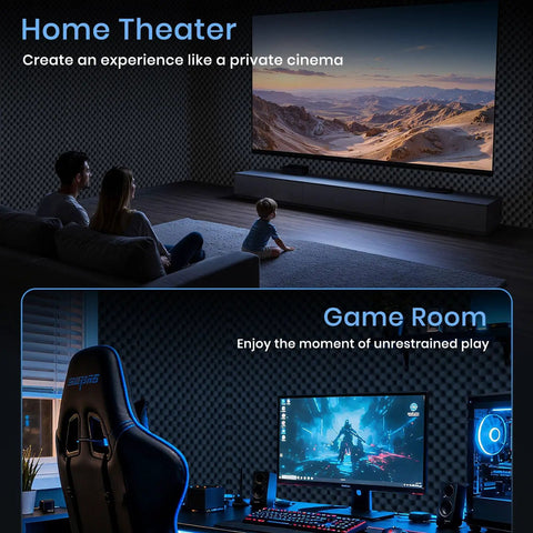 2 Pack High Density Egg Crate Acoustic Foam Panels 48 X 24 Inches Commercial Grade Soundproof Wall Tiles in home theater and game room.