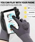 Grippy Micro Foam Nitrile Coated Work Gloves 32 Pairs Seamless Knit Nylon Touchscreen Ready Oil and Grease Resistant Grip used on phone