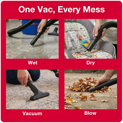 Wet Dry Shop Vac With 3 Gallon Tank And 2.0 Peak HP Motor, Ready To Roll Portable Vacuum for diverse cleaning tasks, wet and dry spills.