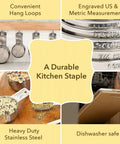 Pro Chef Grade Stainless Steel Measuring Cups And Spoons Set Of 12 For Dry And Liquid With Hang Loops and Engraved Measurements