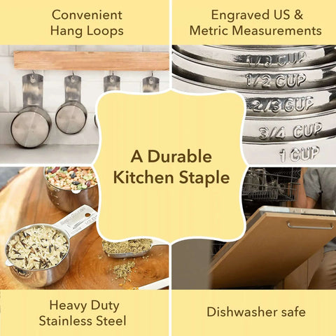 Pro Chef Grade Stainless Steel Measuring Cups And Spoons Set Of 12 For Dry And Liquid With Hang Loops and Engraved Measurements
