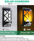 Image of 6 Pack Solar Flame Lights Outdoor Realistic 3D Flickering Flames Wall Lanterns with 66 Ultra Bright LEDs showcasing day-night mode.