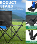 Two Pack Foldable Camping Chairs With Cup Holder 300Lb Capacity Lightweight Portable Lawn Chairs For Adults Outdoor Beach Chairs With Carry Bag For Camp Fishing Sports Travel Ready Black shown with cup holder and steel frame details