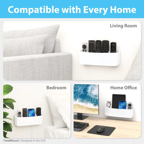 No Drill Remote Holder For 5 Or 6 Remotes, Easy Adhesive Wall Mount in living room, bedroom, and home office settings