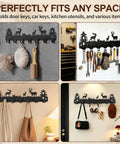 Chic Deer Wall Hook Rack With Seven Smooth Hooks And Double Adhesive Screw Mount For Kitchen Bathroom Storage waterproof black metal with tools and bags