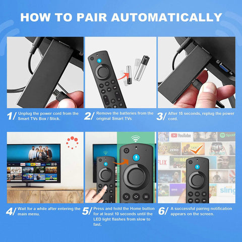 Step-by-step guide on pairing Voice Remote For Fire TV Stick And Cube And Insignia Smart TVs with illustrations.