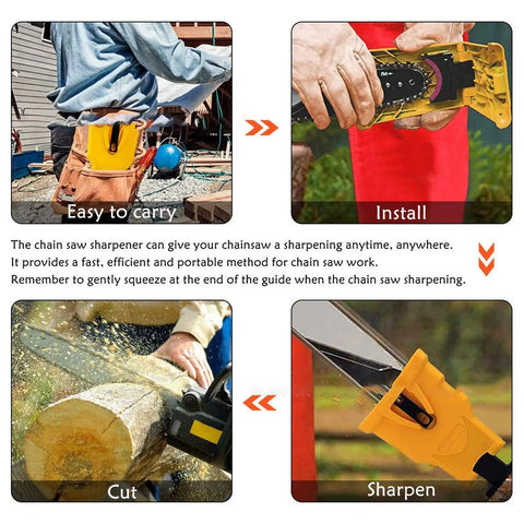 Universal Chainsaw Sharpener for 12 to 22 Inch Chain Saws Portable Sharpener Kit in use for maintenance and sharpening