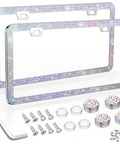 Sparkly Bling License Plate Frame With Crystal Rhinestones And Diamond Screw Set Two Pack AB Color For Cars Trucks And SUVs