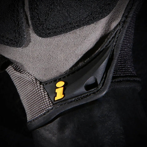 Close-up of Framer Carpenter Work Gloves With Open Finger Dexterity showing reinforced palm and Duraclad saddle, grey and black.