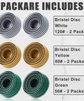 Image of Six Pack 2 Inch Bristle Discs Set With Grit 50 80 120 For Grinding Polishing And Coating Removal On Metal Compatible With Drill
