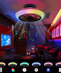Bladeless Ceiling Fan With Lights And Bluetooth Speaker Dope 6 Speed Remote Control RGB Color Lighting Enclosed Low Profile in room
