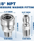 TasuoX 3/8 in NPT pressure washer fittings set, 12-piece stainless steel external-thread quick-connect hose fittings.